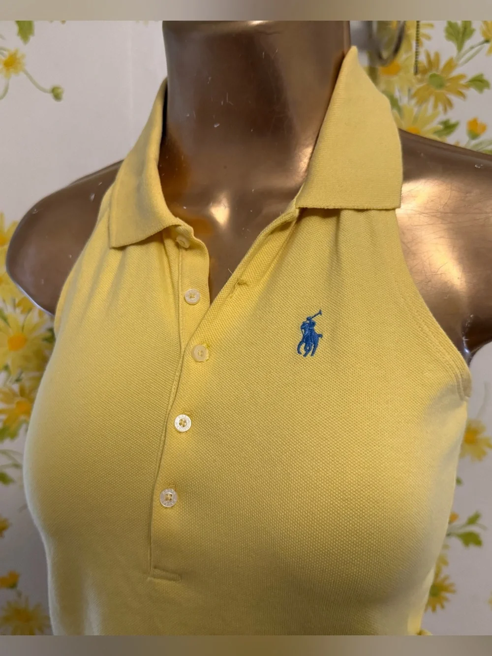 Ralph Lauren Yellow Halter Polo Tank with Blue embroidered logo size M 8-10